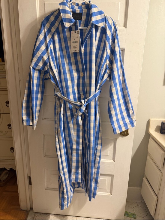 Zara Jackets & Blazers - Zara Blue and White Gingham Trench Coat